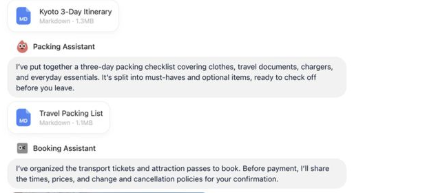 Files appear in the chat; the booking agent promises confirmation before payment.